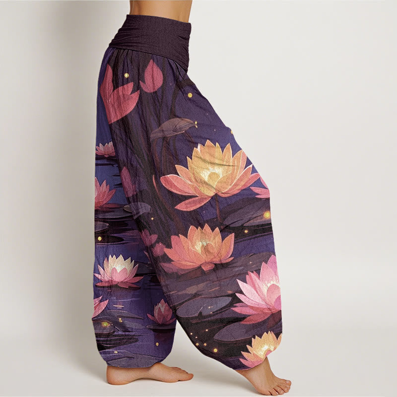 Pantaloni harem da donna con elastico in vita, modello Buddha Stones, casual, pacifici e notturni, motivo loto - image 6