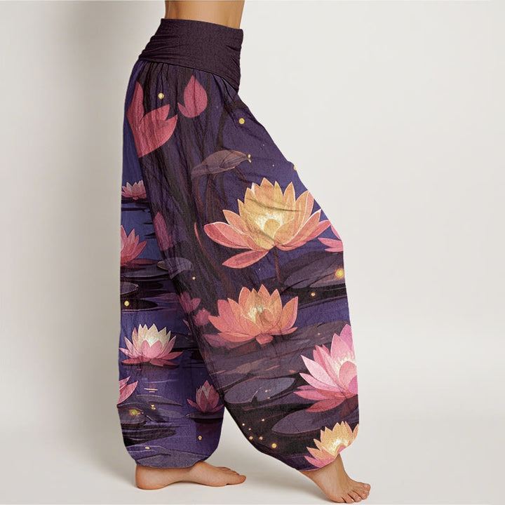 Pantaloni harem da donna con elastico in vita, modello Buddha Stones, casual, pacifici e notturni, motivo loto - image 6