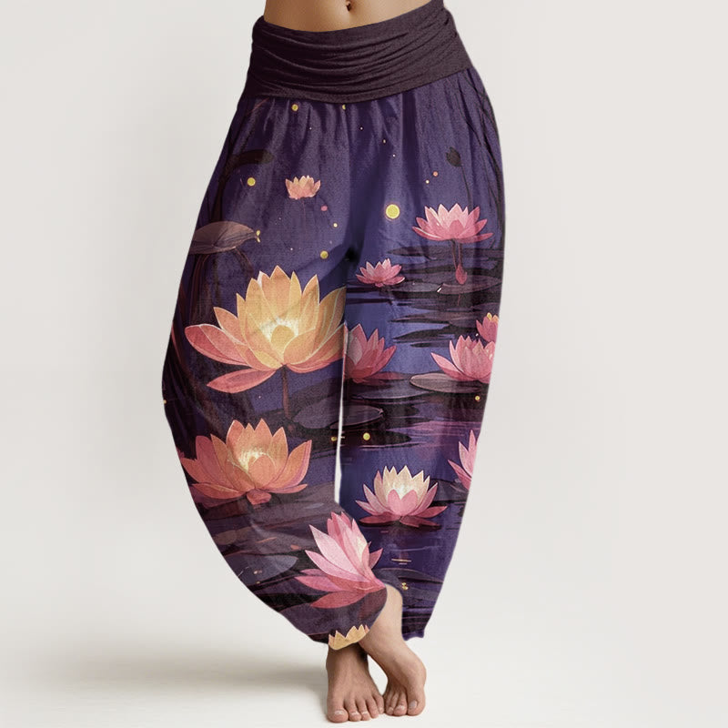 Pantaloni harem da donna con elastico in vita, modello Buddha Stones, casual, pacifici e notturni, motivo loto - Indaco - US22, UK/AU26, EU54 (6XL) - image 5
