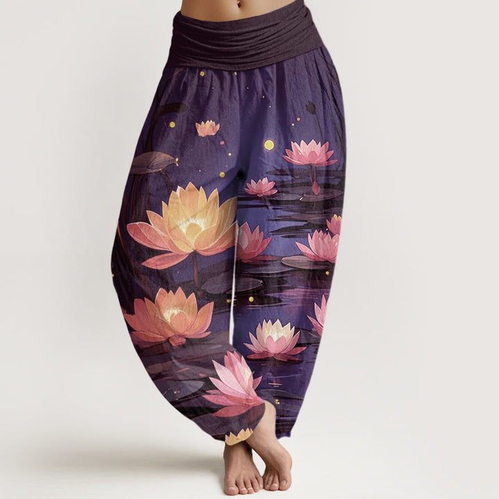 Pantaloni harem da donna con elastico in vita, modello Buddha Stones, casual, pacifici e notturni, motivo loto - Indaco - US22, UK/AU26, EU54 (6XL) - image 5