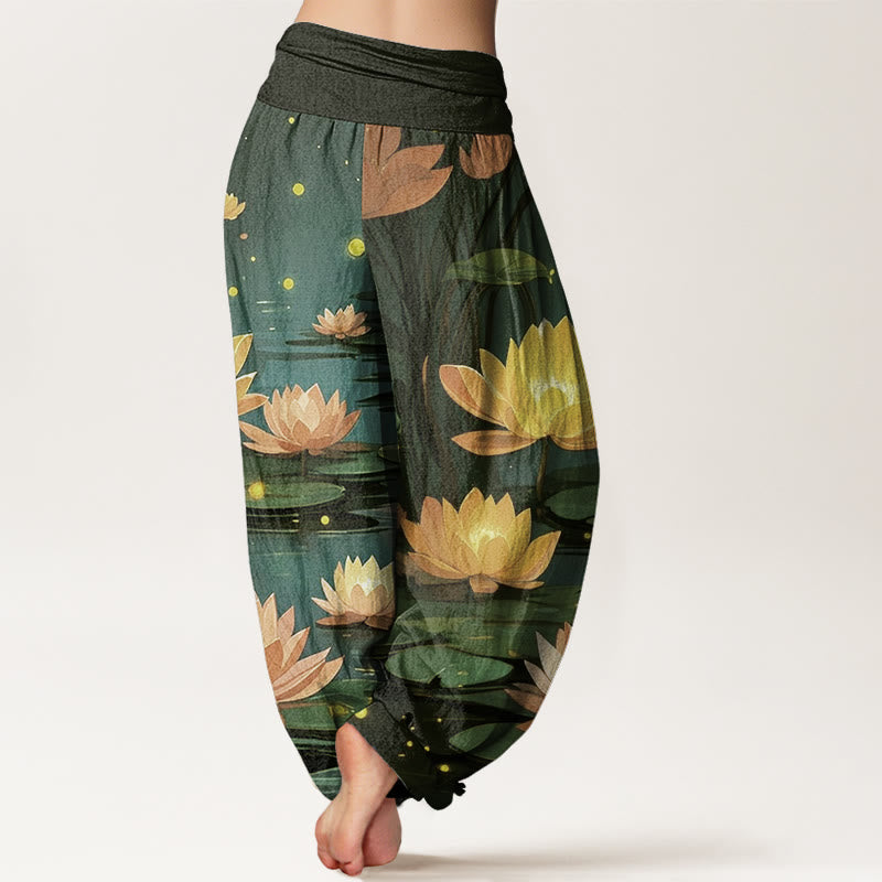 Pantaloni harem da donna con elastico in vita, modello Buddha Stones, casual, pacifici e notturni, motivo loto - image 10