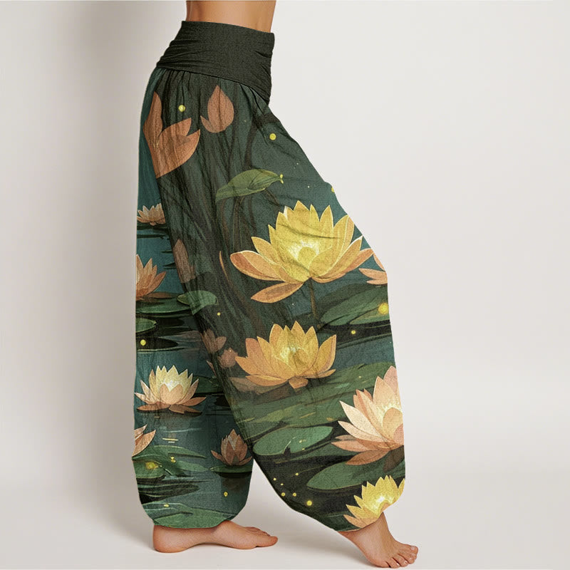 Pantaloni harem da donna con elastico in vita, modello Buddha Stones, casual, pacifici e notturni, motivo loto - image 9