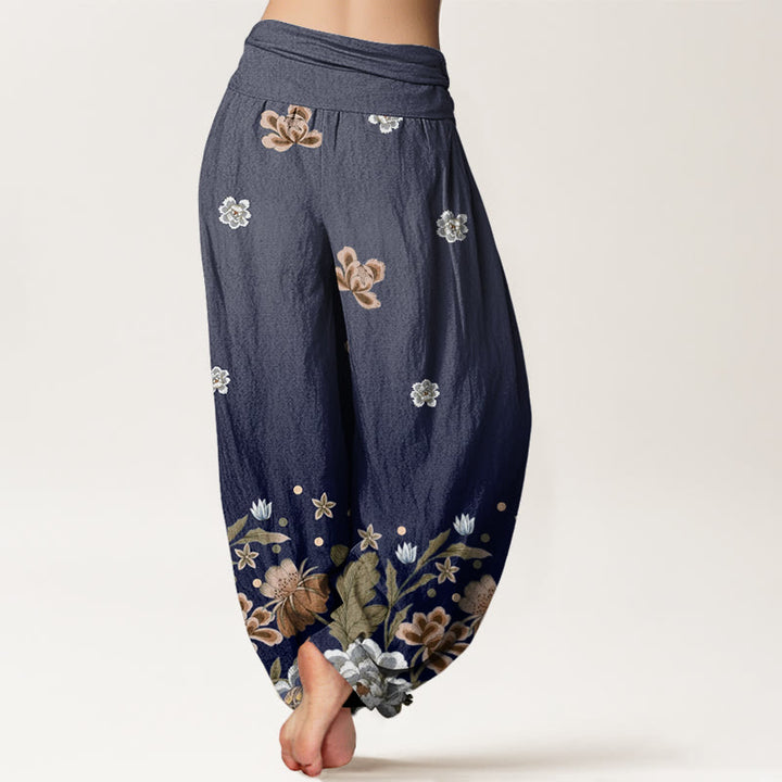 Pantaloni harem da donna con elastico in vita e motivo floreale casual con Buddha Stones - image 3