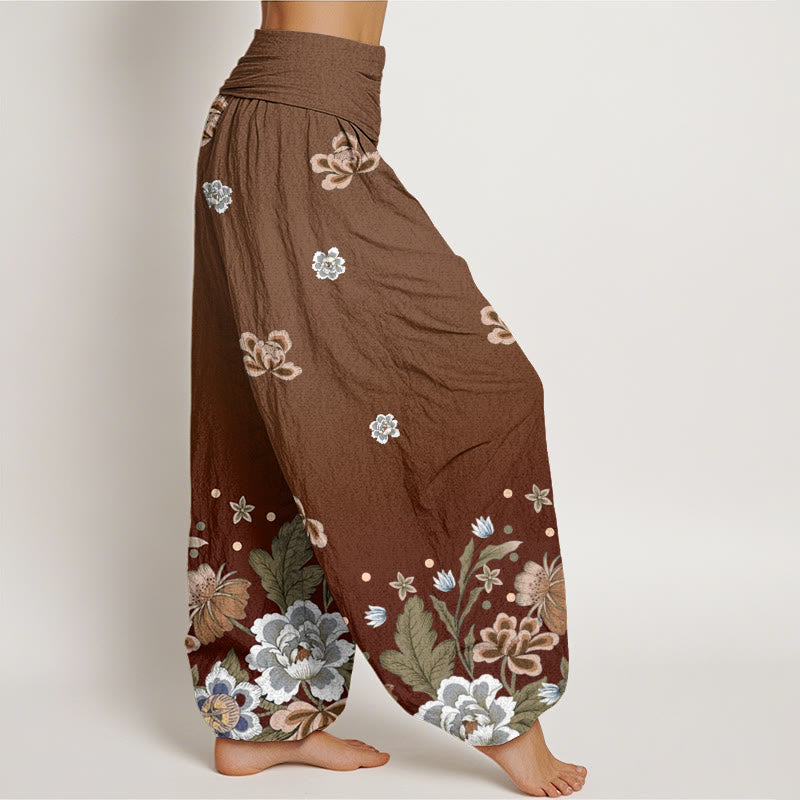 Pantaloni harem da donna con elastico in vita, in cotone, casual, con motivo floreale in fiore, motivo Buddha Stones - image 5