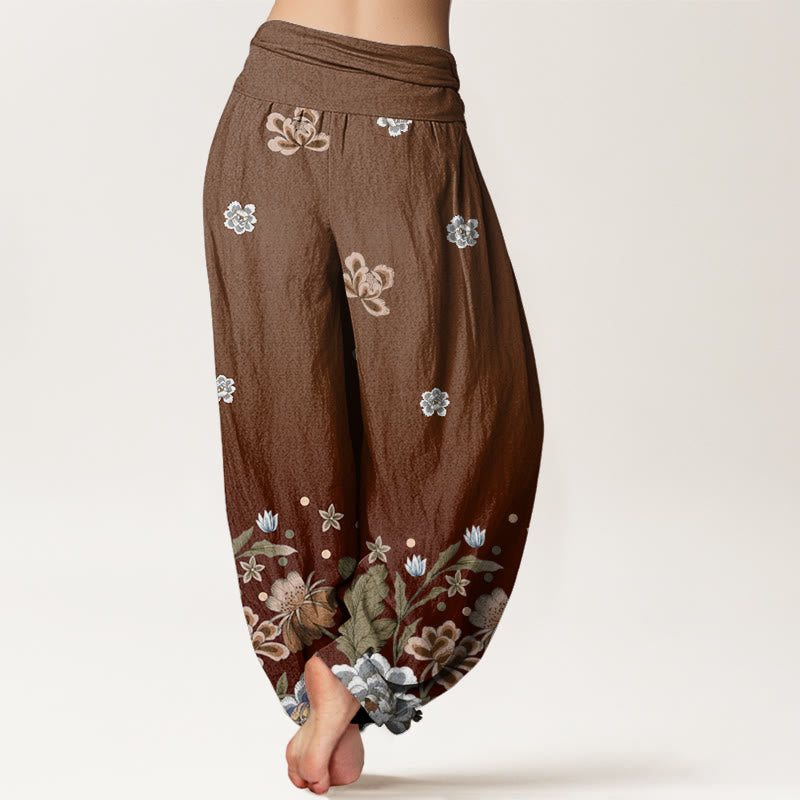 Pantaloni harem da donna con elastico in vita e motivo floreale casual con Buddha Stones - image 7