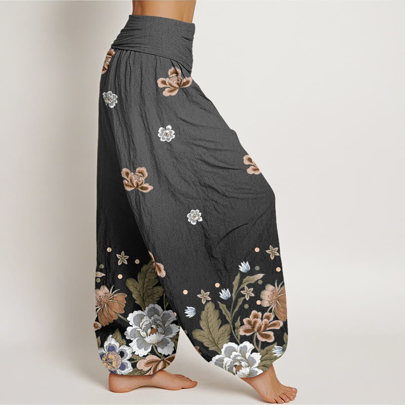 Pantaloni harem da donna con elastico in vita e motivo floreale casual con Buddha Stones - image 9