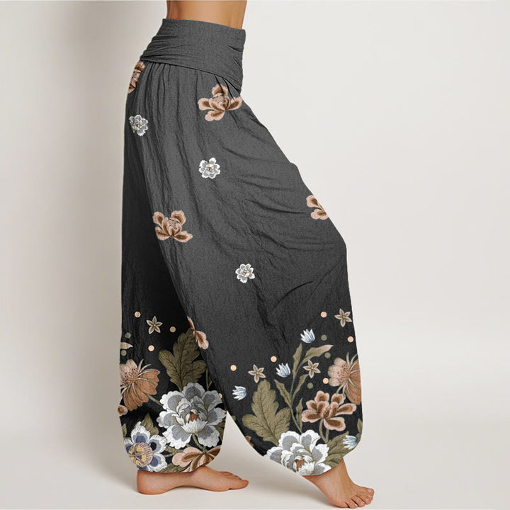 Pantaloni harem da donna con elastico in vita e motivo floreale casual con Buddha Stones - image 9