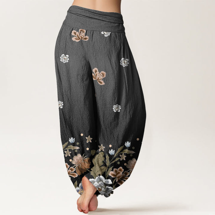 Pantaloni harem da donna con elastico in vita e motivo floreale casual con Buddha Stones - image 10