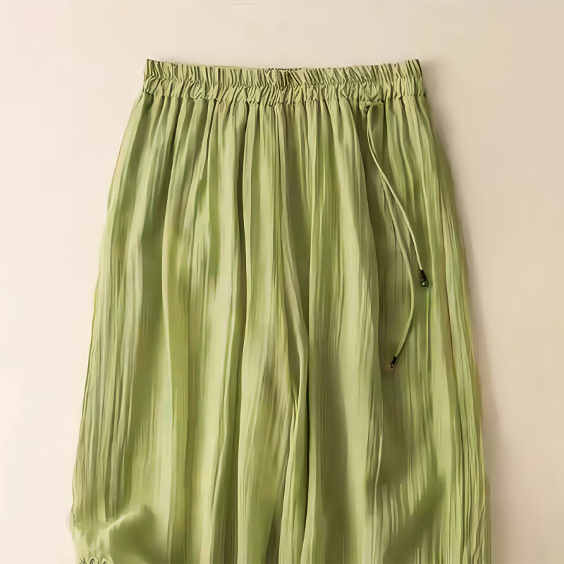 Pantaloni larghi da donna in cotone e lino con coulisse, con tasche, motivo ricamo retrò casual Buddha Stones