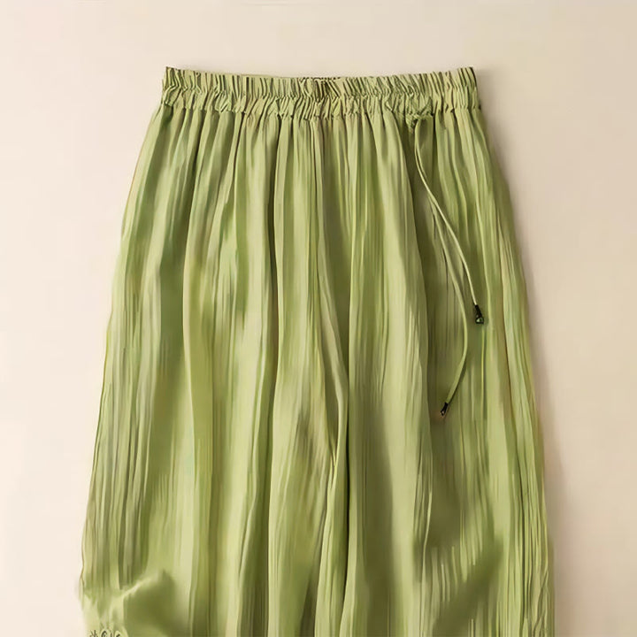 Pantaloni larghi da donna in cotone e lino con coulisse, con tasche, motivo ricamo retrò casual Buddha Stones
