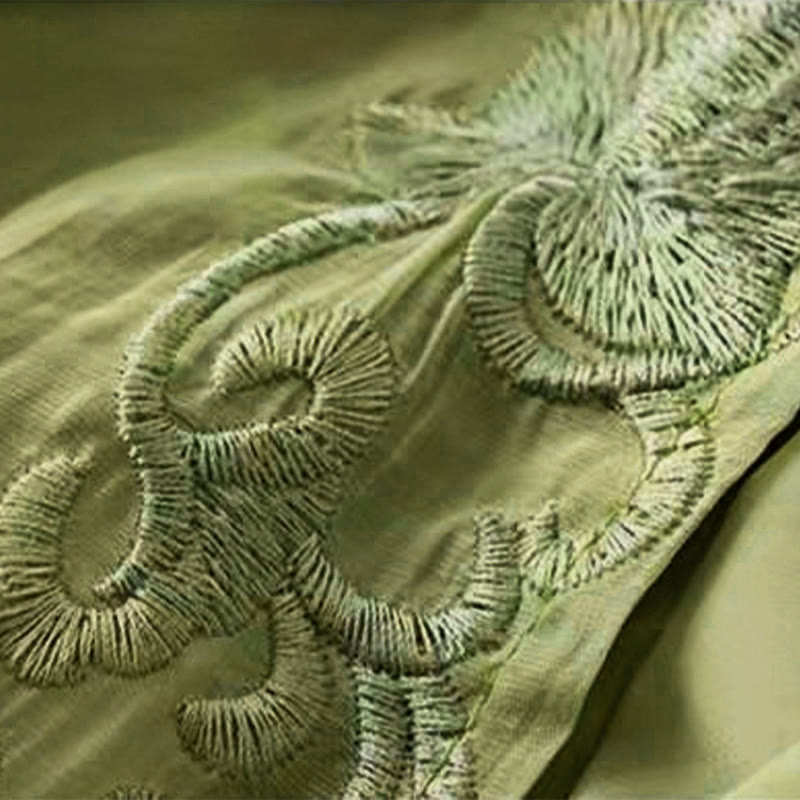 Pantaloni larghi da donna in cotone e lino con coulisse, con tasche, motivo ricamo retrò casual Buddha Stones