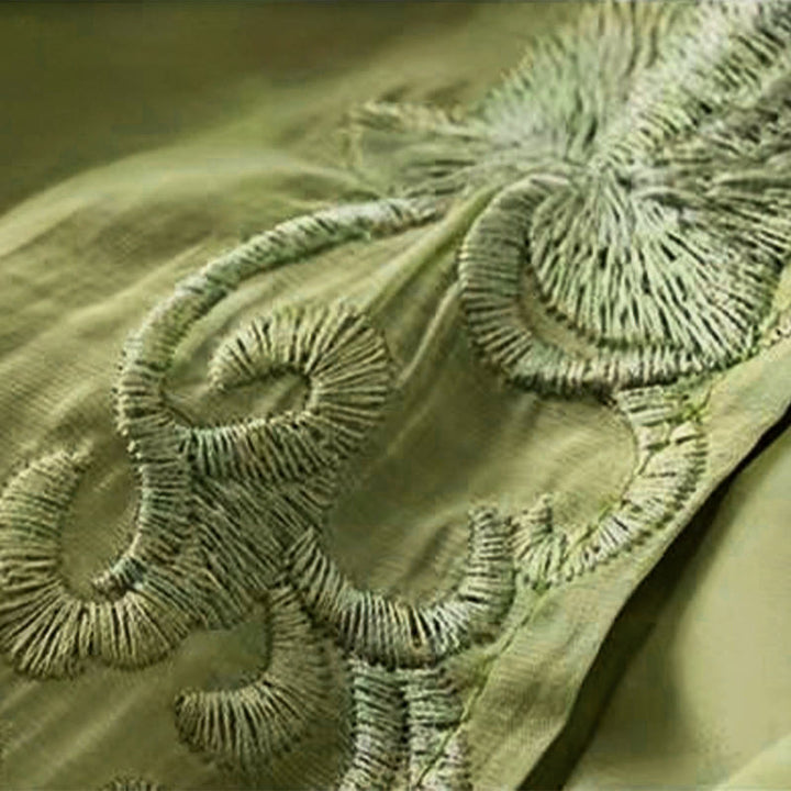 Pantaloni larghi da donna in cotone e lino con coulisse, con tasche, motivo ricamo retrò casual Buddha Stones