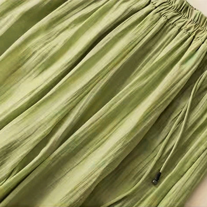 Pantaloni larghi da donna in cotone e lino con coulisse, con tasche, motivo ricamo retrò casual Buddha Stones - image 9