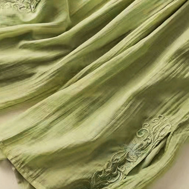 Pantaloni larghi da donna in cotone e lino con coulisse, con tasche, motivo ricamo retrò casual Buddha Stones - image 8