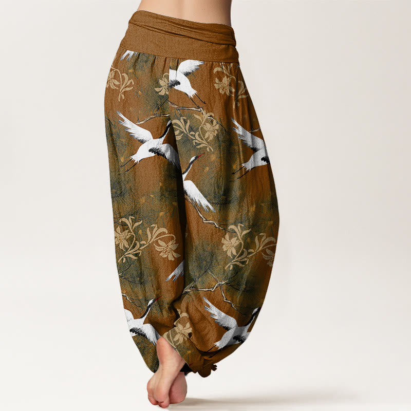 Pantaloni harem da donna con elastico in vita, modello casual con gru coronata rossa e pino, motivo Buddha Stones - image 7