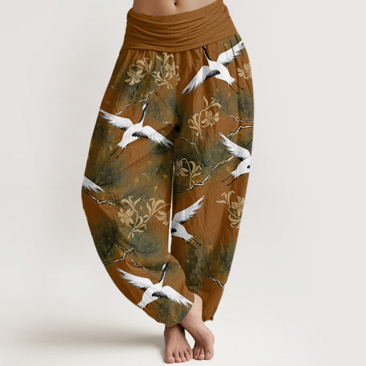 Pantaloni harem da donna con elastico in vita, modello casual con gru coronata rossa e pino, motivo Buddha Stones - Perù - US22, UK/AU26, EU54 (6XL) - image 5