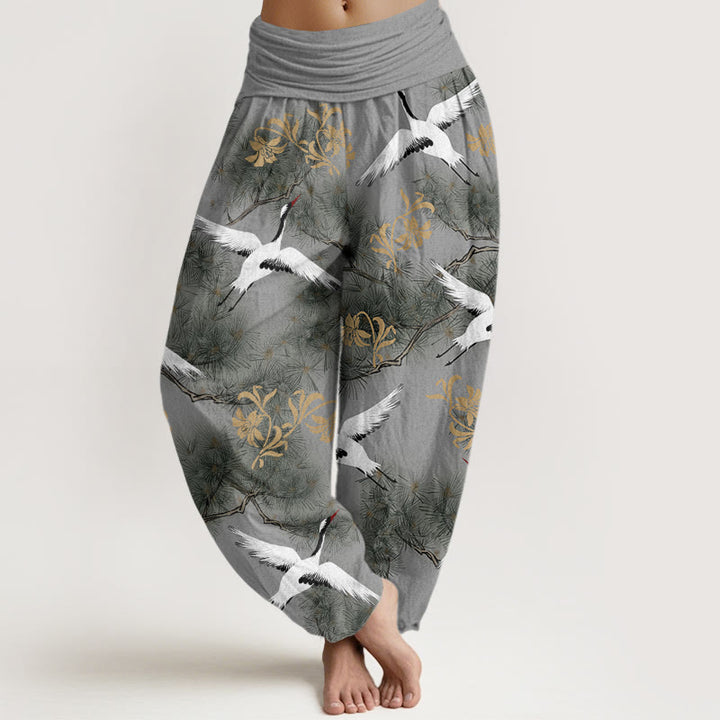 Pantaloni harem da donna con elastico in vita, modello casual con gru coronata rossa e pino, motivo Buddha Stones - Grigio - US22, UK/AU26, EU54 (6XL) - image 8