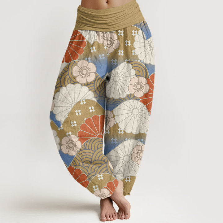 Pantaloni harem da donna con elastico in vita, motivo astratto a petali e onde, stile casual, motivo Buddha Stones - Abbronzatura - US22, UK/AU26, EU54 (6XL) - image 5
