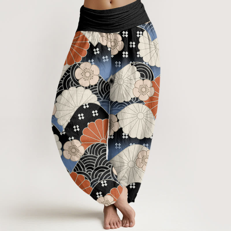 Pantaloni harem da donna con elastico in vita, motivo astratto a petali e onde, stile casual, motivo Buddha Stones - Nero - US22, UK/AU26, EU54 (6XL) - image 8