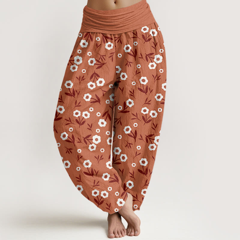 Pantaloni harem da donna con elastico in vita, modello casual, semplice, con fiori e foglie, motivo Buddha Stones - Cioccolato - US22, UK/AU26, EU54 (6XL) - image 1