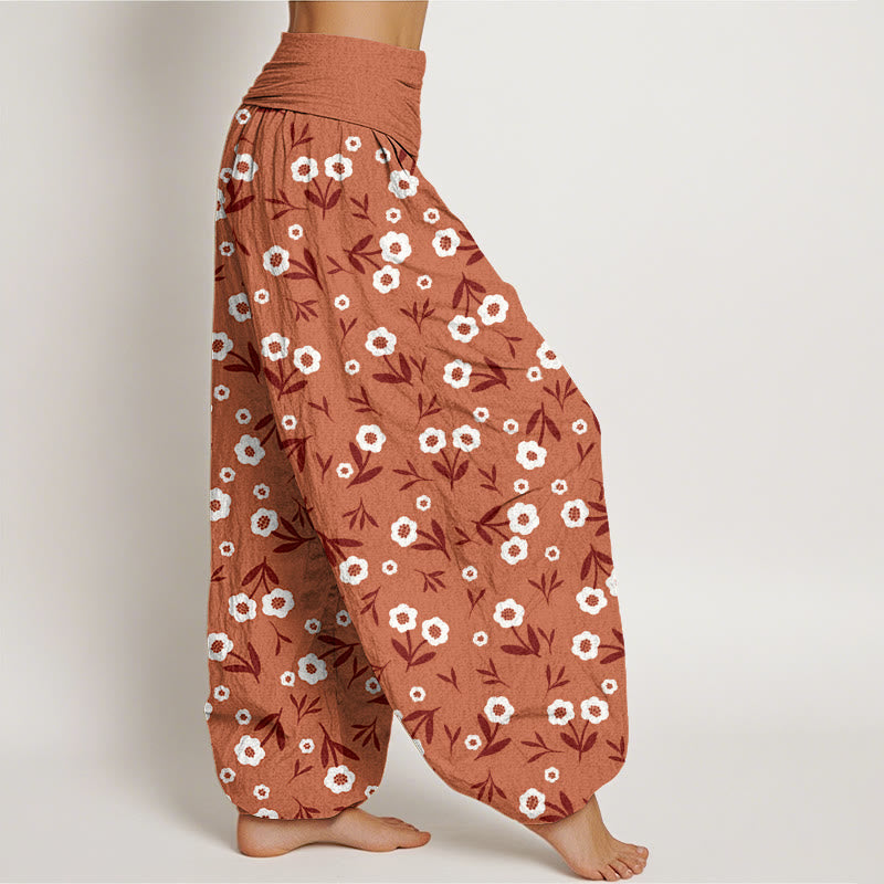 Pantaloni harem da donna con elastico in vita, modello semplice, casual, in cotone con fiori e foglie, motivo Buddha Stones - image 1