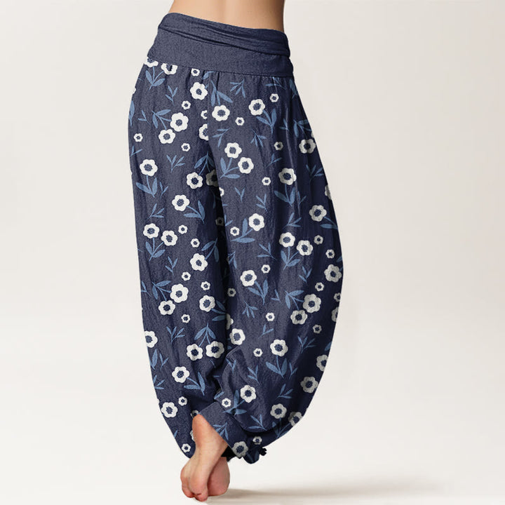 Pantaloni harem da donna con elastico in vita, modello casual, semplice, con fiori e foglie, motivo Buddha Stones - image 5