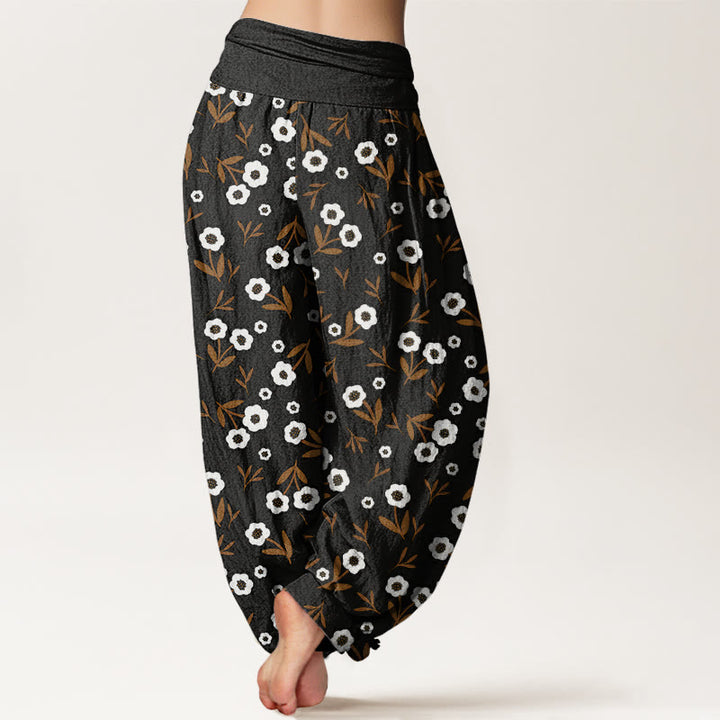 Pantaloni harem da donna con elastico in vita, modello casual, semplice, con fiori e foglie, motivo Buddha Stones - image 9