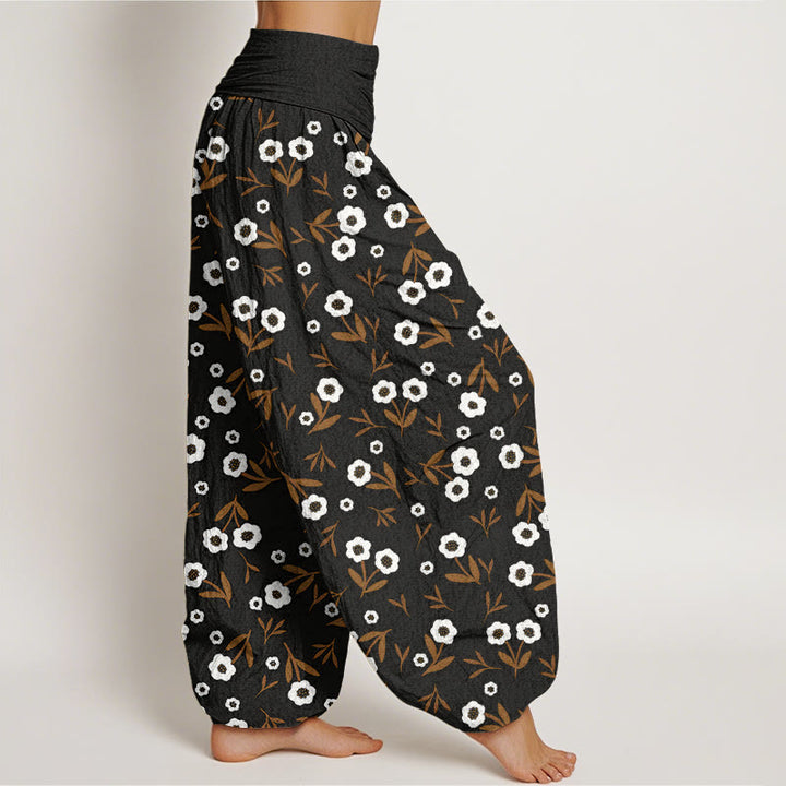 Pantaloni harem da donna con elastico in vita, modello casual, semplice, con fiori e foglie, motivo Buddha Stones - image 8