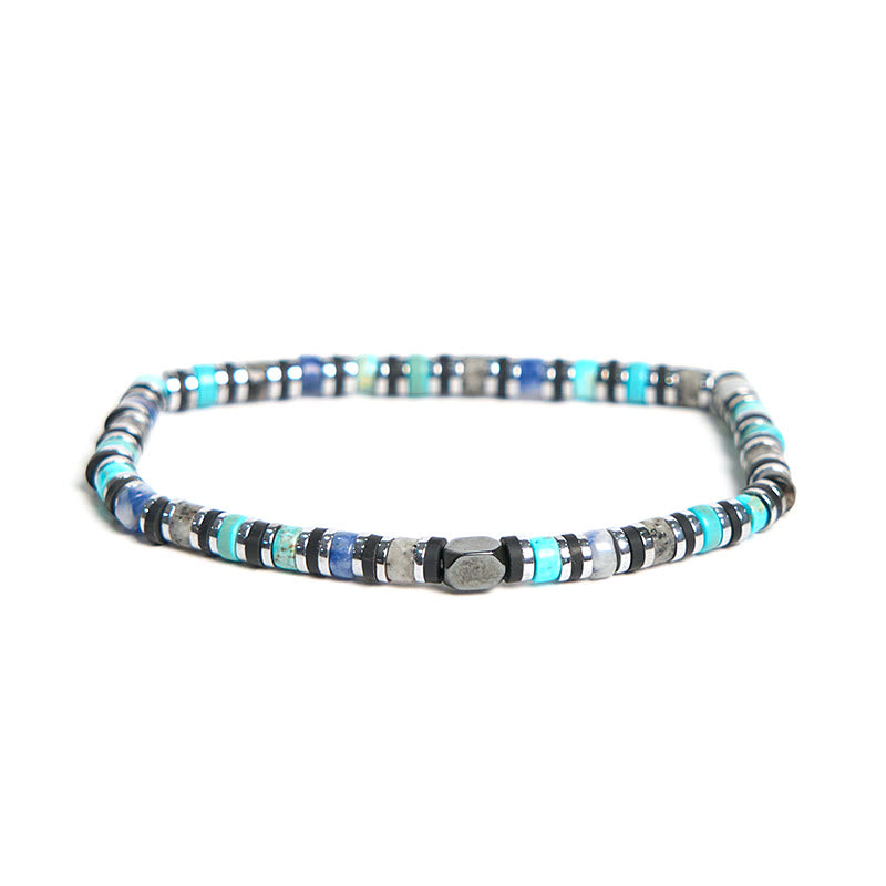 Buddha Stones Varie pietre Ematite Turchese Pietra dell'Imperatore Bracciale di supporto potente - Ematite turchese (circonferenza polso 15-17 cm) - image 1