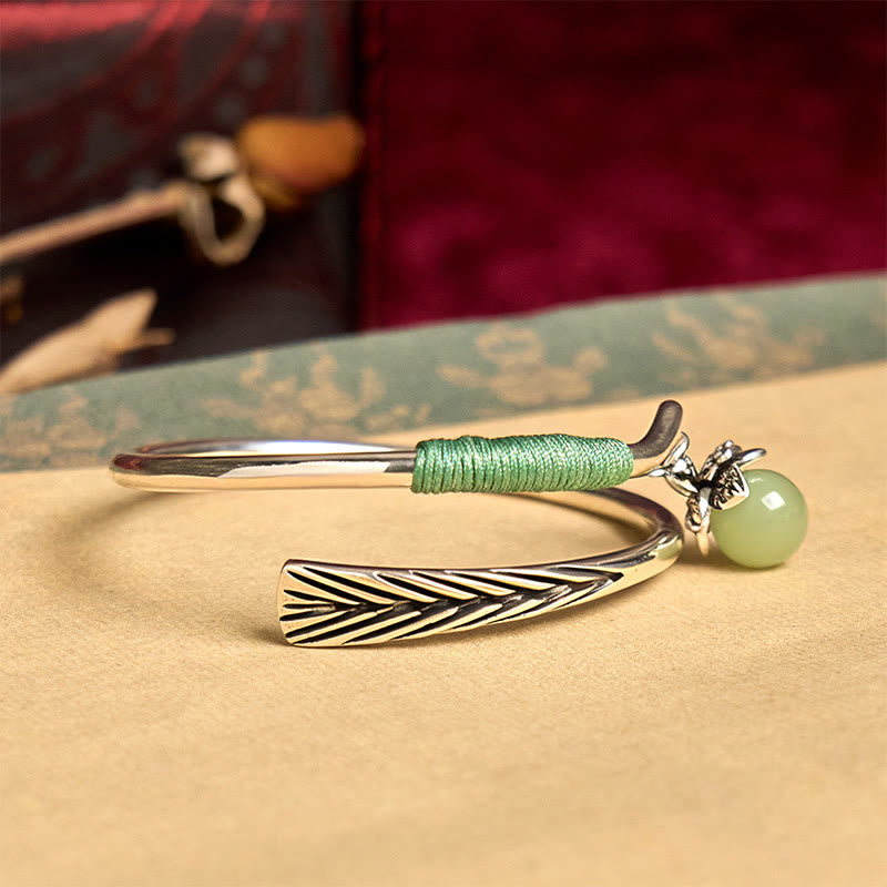 Bracciale rigido con ciondolo in lega di rame Buddha Stones e perline verdi, portafortuna - image 3
