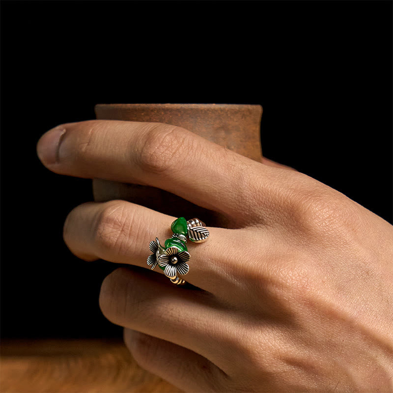 Anello elastico portafortuna in lega di rame con motivo floreale e Buddha Stones - image 11