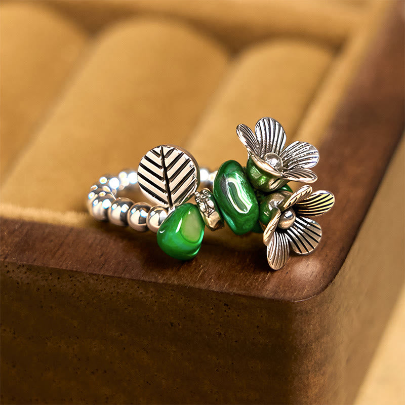 Anello elastico portafortuna in lega di rame con motivo floreale e Buddha Stones - image 2