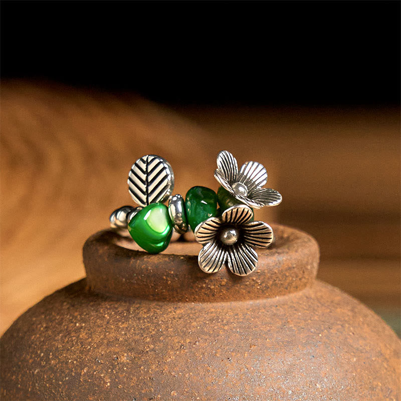 Anello elastico portafortuna in lega di rame con motivo floreale e Buddha Stones - image 4