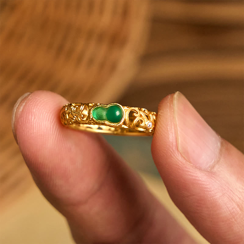 Anello di ricchezza in lega di rame con calcedonio verde zucca vintage Buddha Stones - image 10