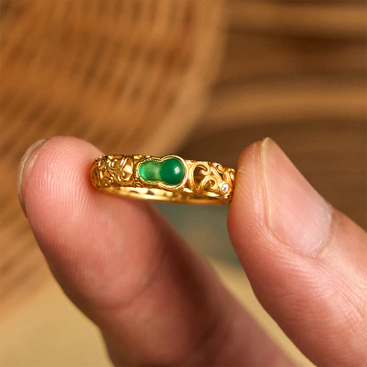 Anello di ricchezza in lega di rame con calcedonio verde zucca vintage Buddha Stones - image 10