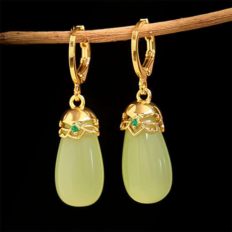 Orecchini Buddha Stones Calcedonio verde con gocce d'acqua e rame resistente - image 2