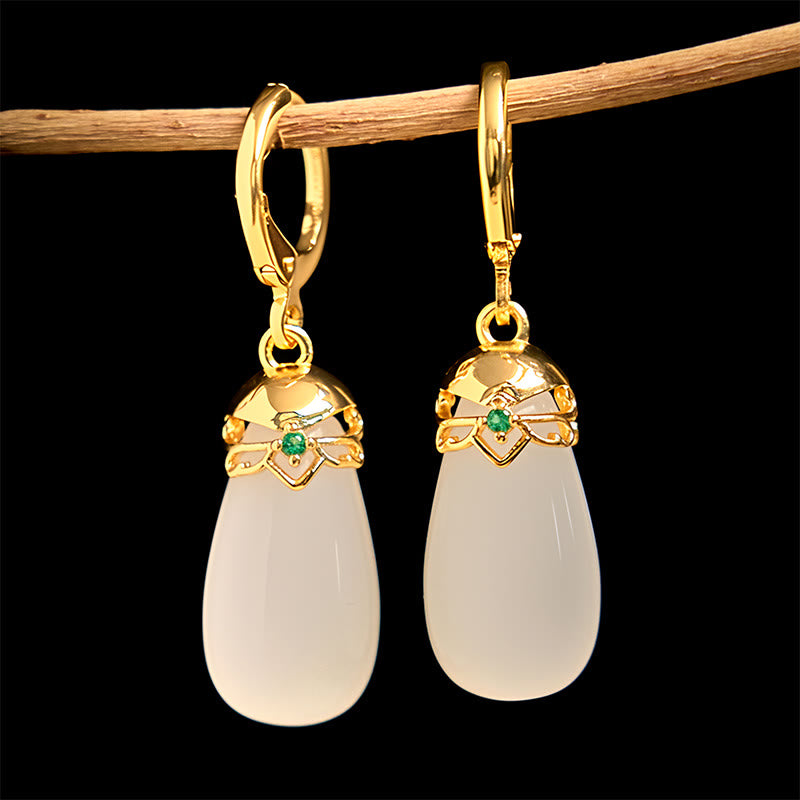 Orecchini Buddha Stones Calcedonio verde con gocce d'acqua e rame resistente - image 22