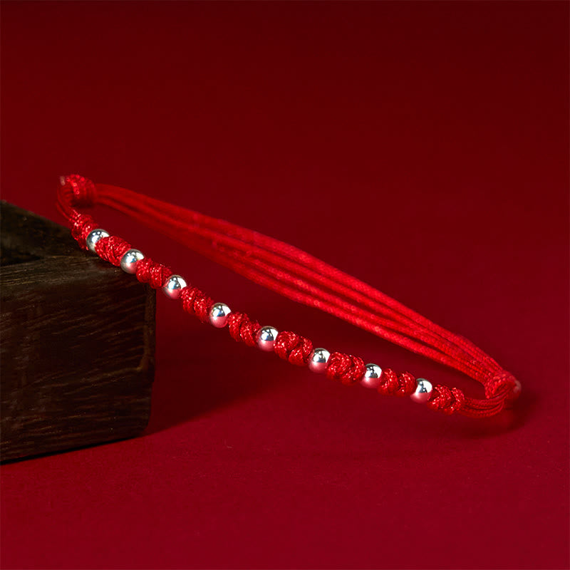 Braccialetto portafortuna regolabile con perline in argento sterling 925 e cordino rosso Buddha Stones - Argento Sterling 925 (circonferenza polso: 15-23 cm) - image 1