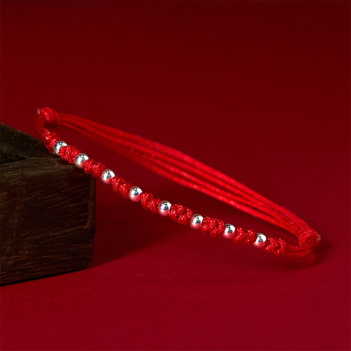 Braccialetto portafortuna regolabile con perline in argento sterling 925 e cordino rosso Buddha Stones - Argento Sterling 925 (circonferenza polso: 15-23 cm) - image 0