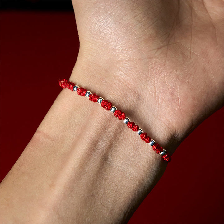 Braccialetto portafortuna regolabile con perline in argento sterling 925 e cordino rosso Buddha Stones - image 16