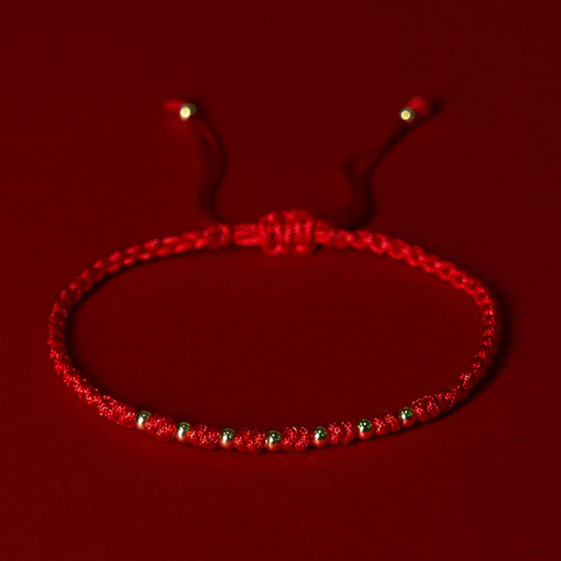Braccialetto di protezione intrecciato con perline in argento sterling 925 placcato oro e cordino rosso Buddha Stones - Argento Sterling 925 (circonferenza polso: 15-20 cm) - image 1