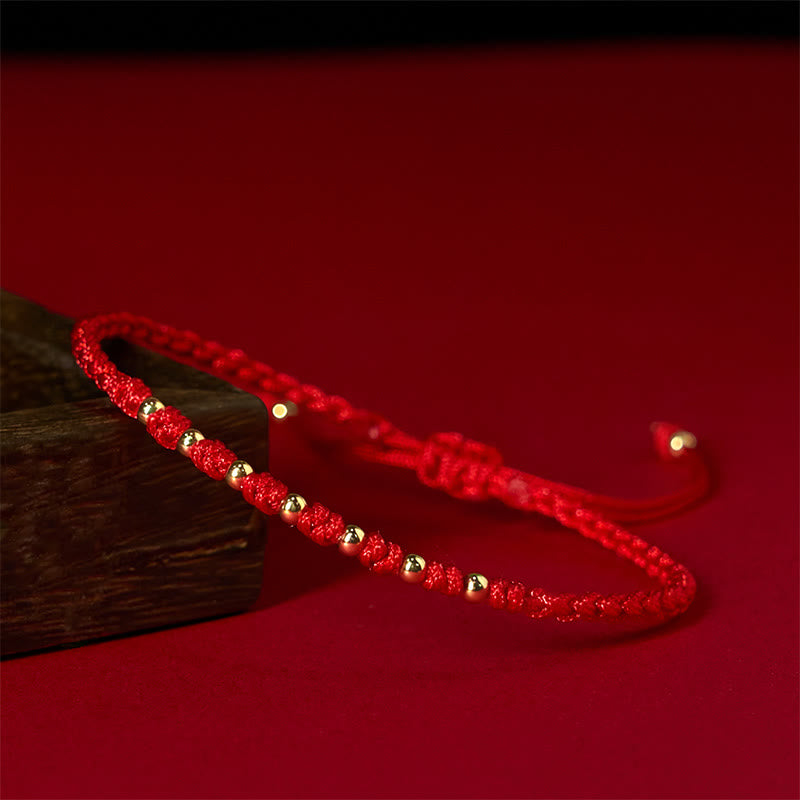 Braccialetto di protezione intrecciato con perline in argento sterling 925 placcato oro e cordino rosso Buddha Stones - image 3