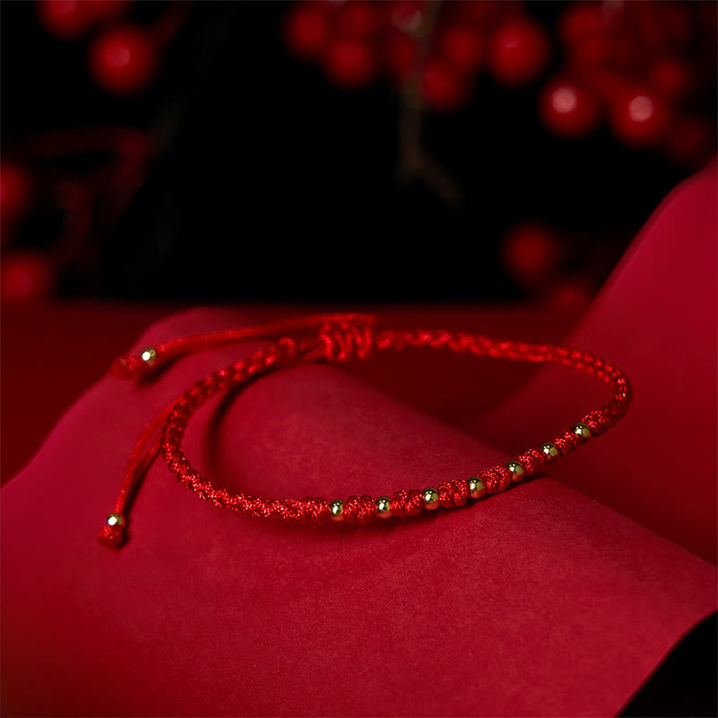 Braccialetto di protezione intrecciato con perline in argento sterling 925 placcato oro e cordino rosso Buddha Stones - image 3