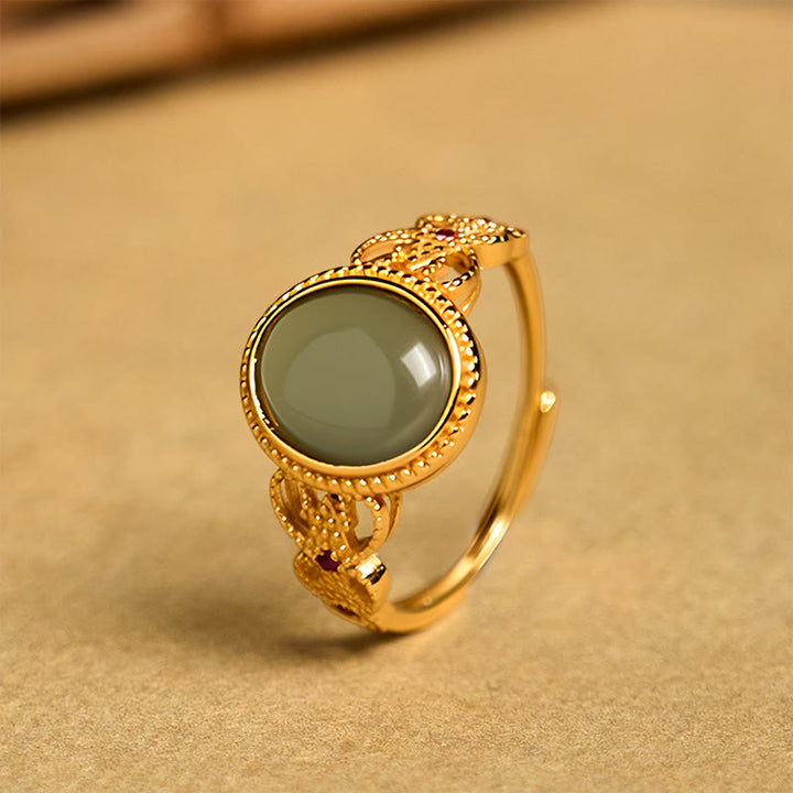 Anello portafortuna in giada con design cavo, placcato in oro e argento sterling 925 naturale Buddha Stones - image 9