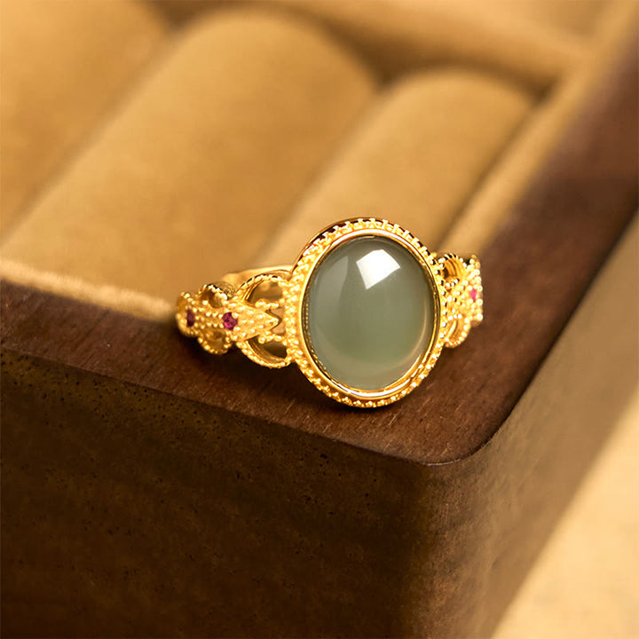 Anello portafortuna in giada con design cavo, placcato in oro e argento sterling 925 naturale Buddha Stones - image 11