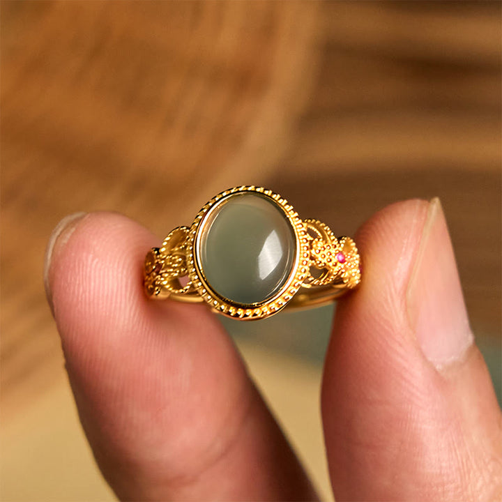 Anello portafortuna in giada con design cavo, placcato in oro e argento sterling 925 naturale Buddha Stones - image 14