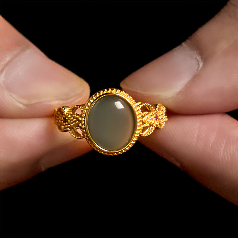 Anello portafortuna in giada con design cavo, placcato in oro e argento sterling 925 naturale Buddha Stones - image 16