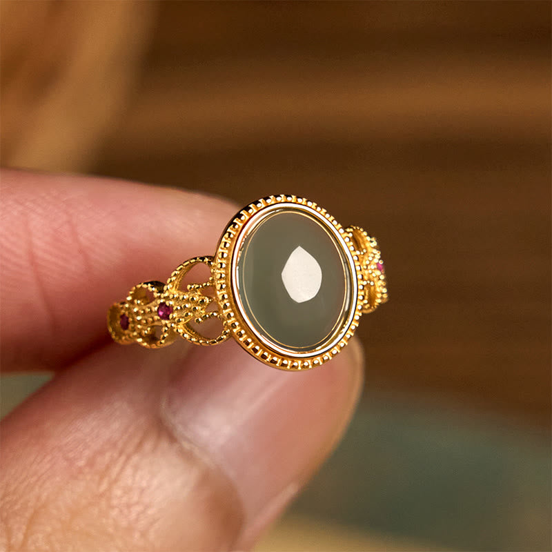 Anello portafortuna in giada con design cavo, placcato in oro e argento sterling 925 naturale Buddha Stones - image 13