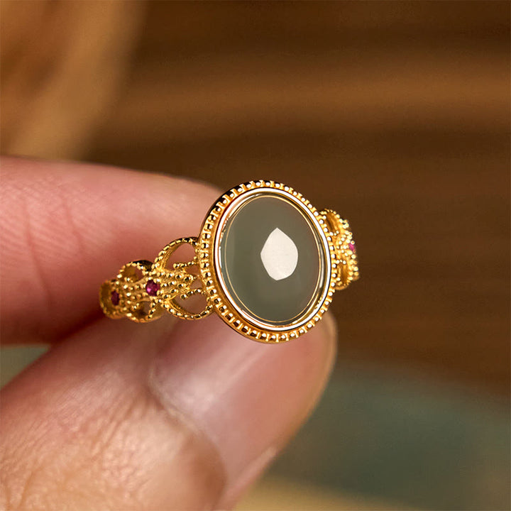 Anello portafortuna in giada con design cavo, placcato in oro e argento sterling 925 naturale Buddha Stones - image 14