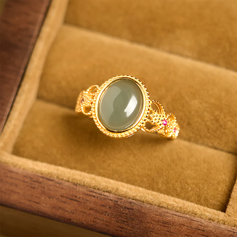 Anello portafortuna in giada con design cavo, placcato in oro e argento sterling 925 naturale Buddha Stones - image 12